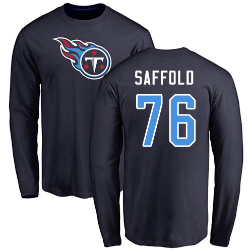 Tennessee Titans Men Navy Blue Rodger Saffold Name and Number Logo NFL Football #76 Long Sleeve T Shirt->tennessee titans->NFL Jersey